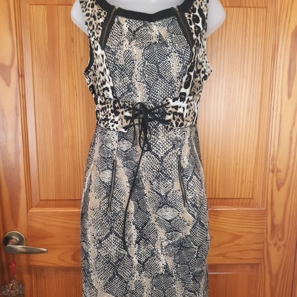 Tracy Reese Snake Print Bodycon Dress Leopard Corset Belt Sleeveless - Picture 3 of 11